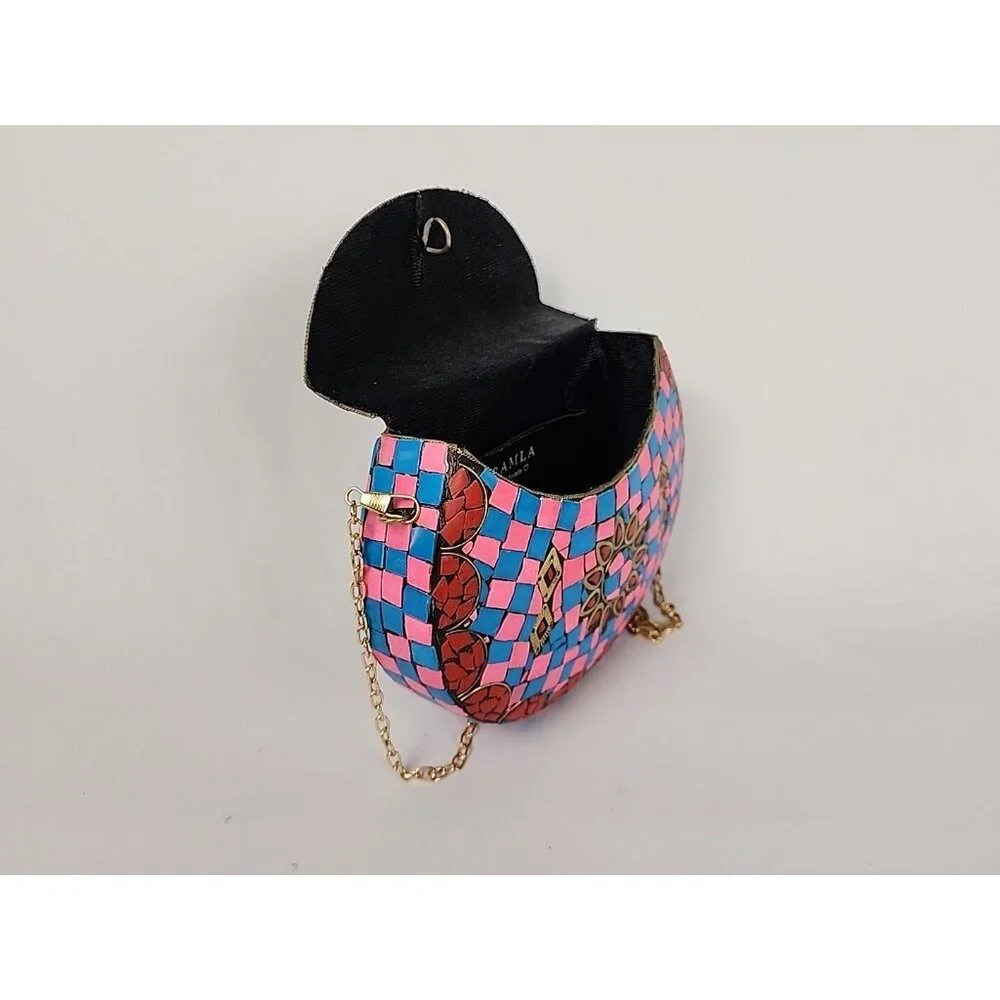 Ramla Mosaic Handmade Bag Pink Blue with Detachable‎ Chain Strap Selling Sunset